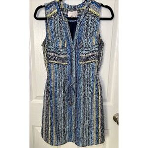 Skies Are Blue Sleeveless Dress Small Buttons Multicolor Pockets Cinch Tie Waist